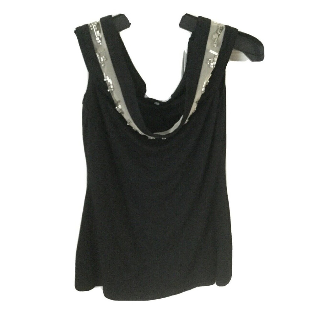 Bailey 44 black Top Sleeveless Beaded Rhinestone Tank sz S mesh Knit New